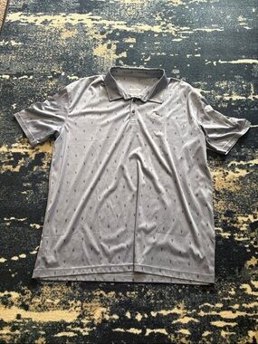 Men's Gray Performance Polo with Micro Print